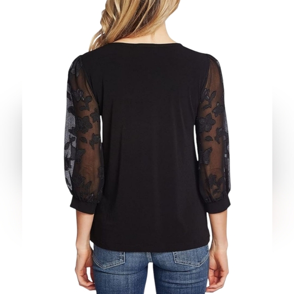 CeCe Lace Sleeve Stretch Crepe Blouse Black 3/4 Sleeves size 2X NWT - Picture 2 of 9